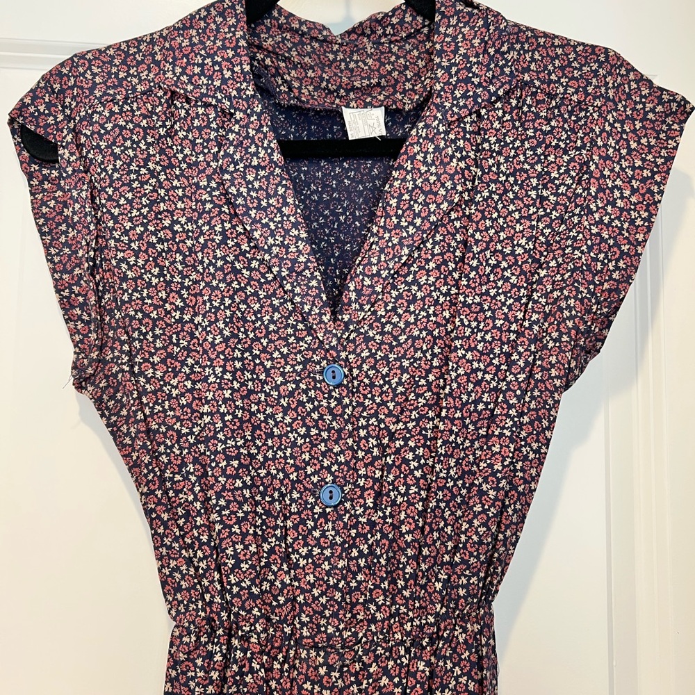 Vintage England Navy Floral Button-Up Dress